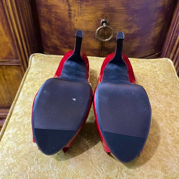 Olsenboye Red Platform Heels Open Toed With Bow Detail Size 6.5 / 6 1/2 - Picture 6 of 6